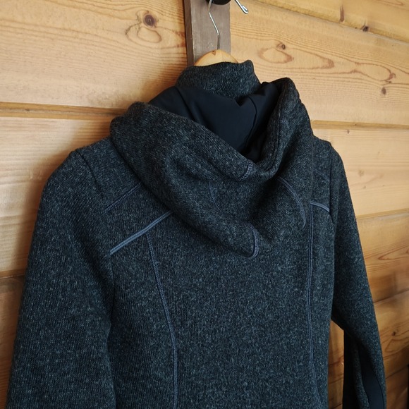 Athleta CYA Stronger Dark Gray Hooded Full Zip Fleece Jacket Long Coat Sz Small - Picture 6 of 9